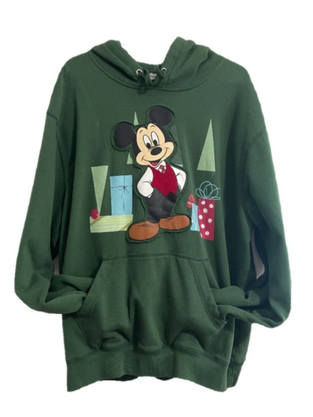 Disney Dark Green Mickey Mouse Crewneck Sweatshirt with Holiday Graphic